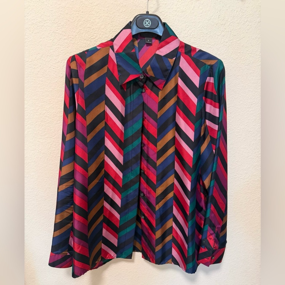 Carlisle Chevron Pattern Shirt in Red and Pink
